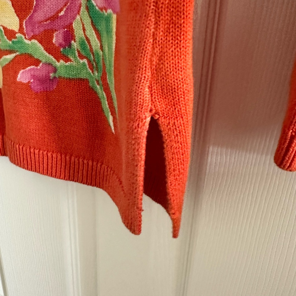 Lauren Ralph Lauren Women's Long Sleeve Orange Floral Knit Sweater, Size Medium - Picture 3 of 9